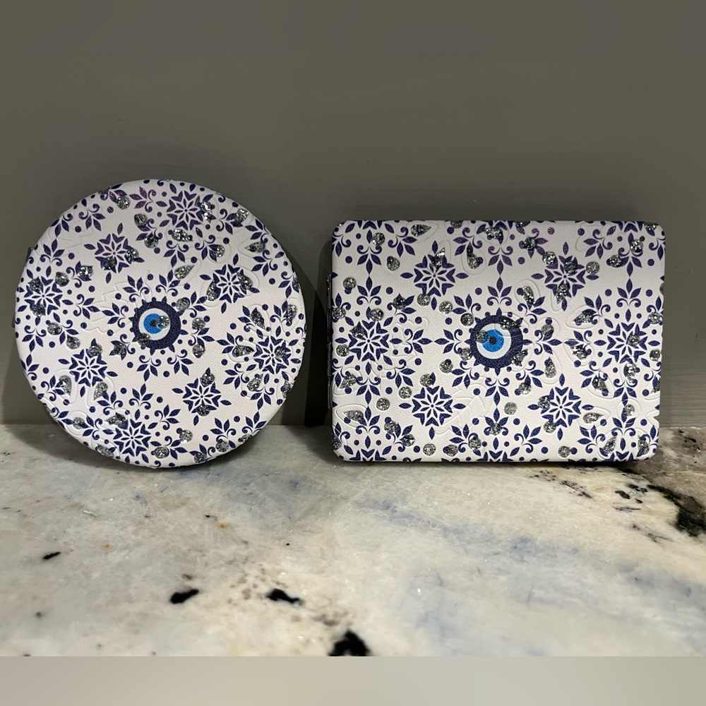 TWO NEW compact purse handbag mirrors regular and magnifying